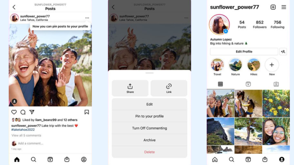 Instagram presently allows you to- Pin Three Posts On Top Of Profile Grid