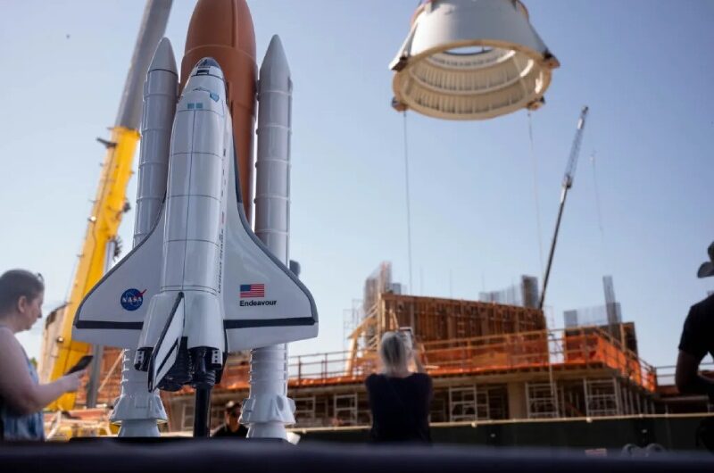 The Space Shuttle Endeavour Has Been Raised Into a Position Suitable for Takeoff