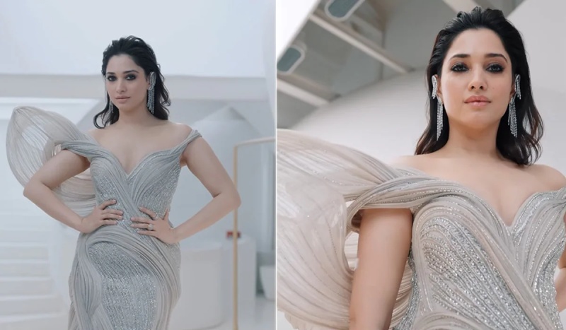 A Sculpted Cosmic Gown Adorned With Crystals And Beads Makes Tamannaah Bhatia a Stylish Delight