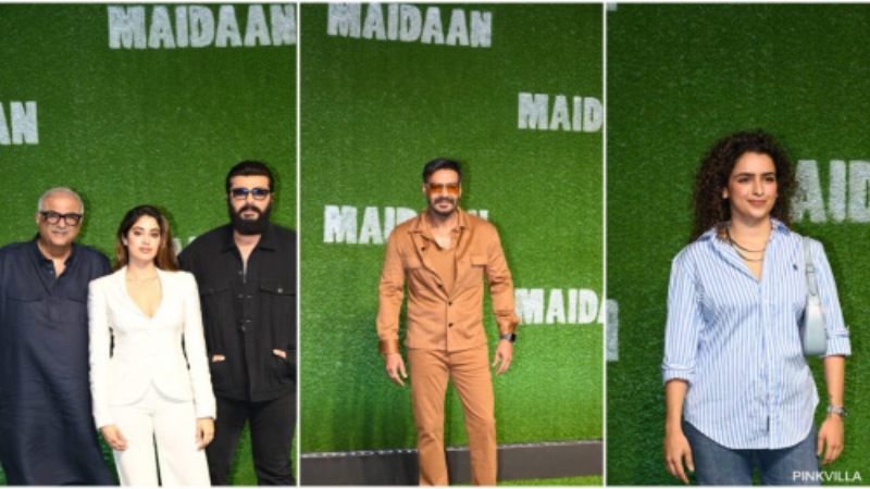 Ajay Devgn and Sanya Malhotra exude elegance at the Maidaan screening: Janhvi Kapoor poses with Arjun Kapoor and Boney Kapoor